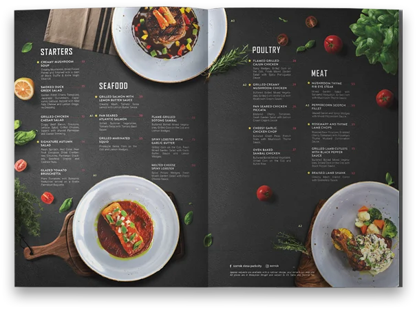 Menu on sale of menus